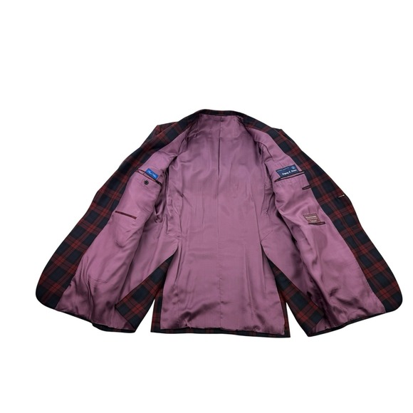 Holland & Sherry Blue Red Plaid Wool Blazer 2 Btn Double Vent Men's 48L Bespoke - Picture 4 of 8